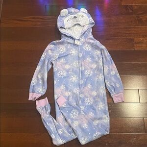 Cozy Blue Snowflake Onesie with Bear Hood
